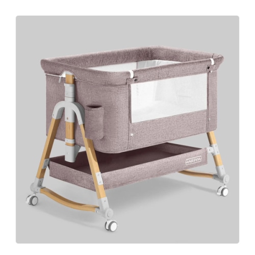 HARPPA Cuddly 3-in-1 Baby Bassinet Bedside Sleeper for Reflux | Attaches to Bed, Adjustable 5 Heights, Non-Toxic & CPSC Certified | Sturdy Aluminum Frame, Portable Wheels, Tool-Free Setup, Gentle Rocking | Perfect for Newborns, Infants, Small Spaces & Saf