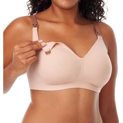 Momcozy Nursing Bras for Breastfeeding, 3.0 Jelly Strip Lift Support Maternity Bra, Seamless Soft Wirefree Pregnancy Bra