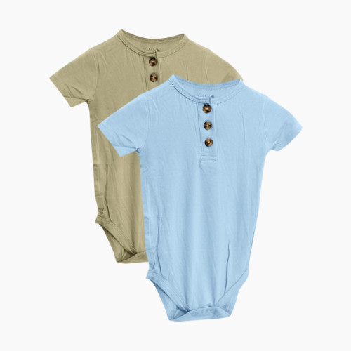 Snuggle Shield LUXE Bamboo Short Sleeve 3 Button Bodysuit 2 Pack - Moss Green/Sky Blue, 0-3 M