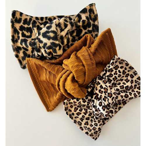 Wild Animal Baby Headband, Baby Turban, Bow, Hand-tied, Handmade, Stretch, Hair Accessory, School Mascot, Cheerleader Bow, Leopard, Cheetah