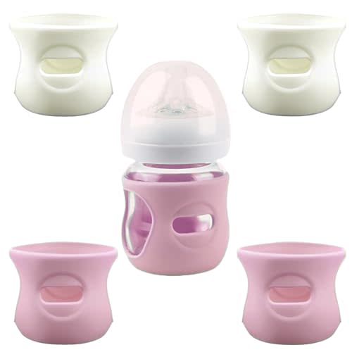 4 Pack Silicone Sleeves for Avent Natural Glass Baby Bottles, Anti Breakage Baby Bottle Holder, Compatible with Philips Avent Glass Natural Baby Bottle, BPA Free (Pink White, 4 OZ)