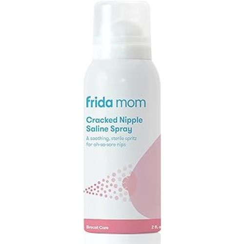 Frida Mom Saline Spray for Cracked Nipples, Breastfeeding Essentials for New Moms, Gentle for Baby and Mom, Spray to Heal Sore, Cracked Nipples, 2 fl oz