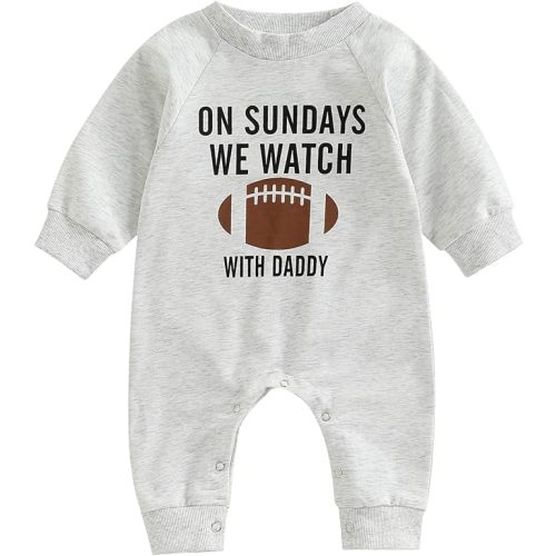 Honganda Infant Baby Boys Girls Football Season Jumpsuit Watch Football with Daddy Funny Romper Playsuit Sweatshirt - 0-3 Months - With Daddy