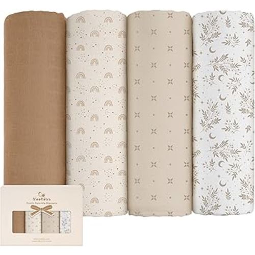 Yoofoss Muslin Swaddle Blankets, 4-Pack Receiving Blankets for Boys and Girls, 47 x 47 Inches Muslin Baby Blankets Neutral Wrap Soft Breathable, Baby Essentials