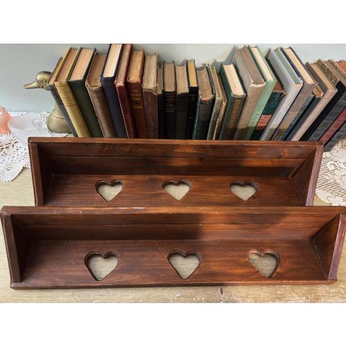 Vintage Handcrafted Wooden Wall Shelf with Heart Cut-Outs | Farmhouse Cottagecore Shelf | Buy Single or Set of 2| nursery Wall Storage