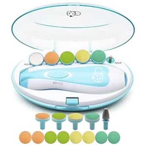 Royal Angels Baby Nail File, 21 in 1 Set with Labels, Electric Nail Kit, Extra 13 Replacement Tools, Baby Nail Trimmer, Baby Nail Care, Newborn Toddler Toes & Fingernails Clipper, Trim & Polish (Blue)