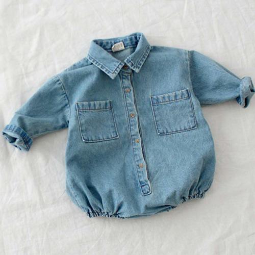 Baby Denim Unisex Lapel Bodysuit