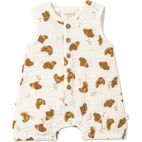 Organic Sleeveless Bubble Romper, Croissant - Makemake Organics | Maisonette