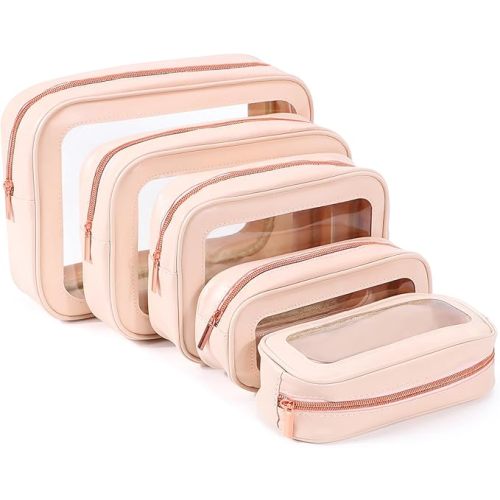 5PCS Clear Toiletry Bag,TSA Approved Travel Makeup Pouch with Zipper for Cosmetics and Toiletries，Diaper Bag Organizer Pouch Set，Women's Purse Organizer and Clear Car Bag