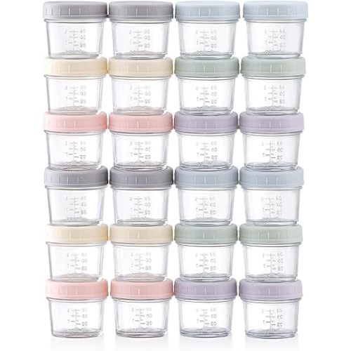 VITEVER 24-Pack Glass Baby Food Storage Containers - 4 oz Baby Food Storage Jars With Lids, Baby Food Maker, Microwave, Dishwasher & Freezer Safe
