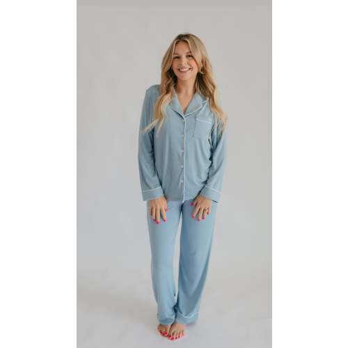 Womens Button Up Set In Cornflower Blue