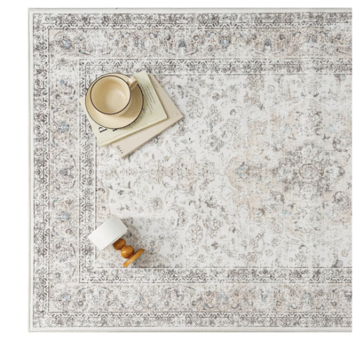 5x7 Washable Vintage Area Rug for Living Room Bedroom Beige Grey Soft Tranditional Non Slip Large Throw Rug Lightweight Floral Low Pile Distressed Carpet Laundry Dining Room Kitchen Office