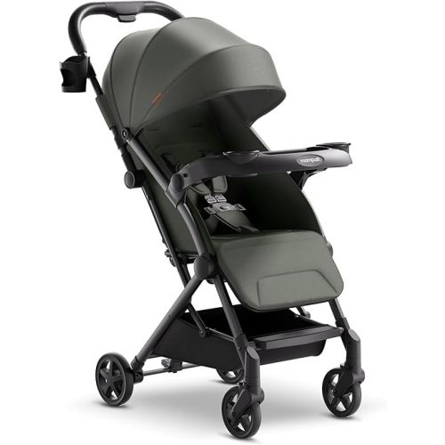 Mompush Lithe V2 Lightweight Stroller with Snack Tray, Ultra-Compact Fold & Airplane Ready Travel Stroller, Near Flat Recline Seat, Cup Holder, Raincover & Travelbag Included