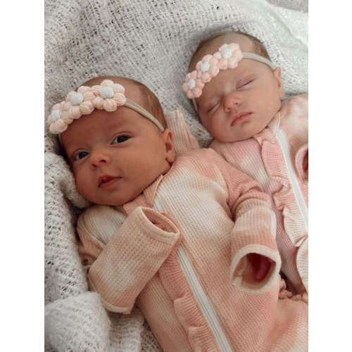Crochet Flower Headband, Pink/Ivory