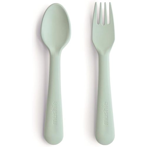 mushie Flatware Fork and Spoon Set For Kids | Made in Denmark (Sage)