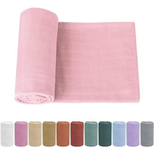 Newborn Baby Swaddle Blanket Unisex Swaddle Wrap Soft Silky Muslin Swaddle Blankets Neutral Receiving Blanket for Newborn Boys and Girls Large 47 x 47 inches(120x120cm) (LightPink)