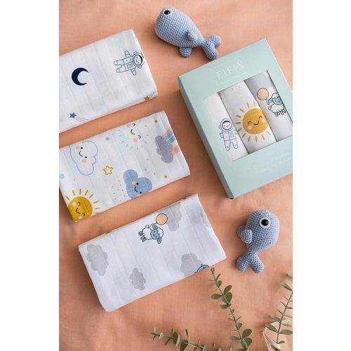 Muslin Swaddle Blankets, 3 Swaddle Blanket Pattern - 100% Organic Turkish Cotton Baby Blanket, Swaddles for Newborns, Baby Wrap for Boys - Girls - Perfect (Set of 3- Pattern)