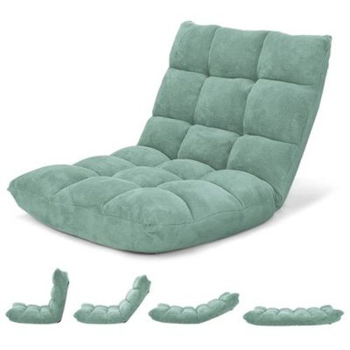 Costway Adjustable 14-position Floor Chair Folding Lazy Gaming Sofa Chair Cushioned New Green