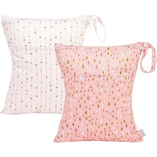 ALVABABY 2pcs Cloth Diaper Wet Dry Bags Waterproof Reusable with Two Zippered Pockets Travel Beach Pool Daycare Soiled Baby Items Yoga Gym Bag for Swimsuits or Wet Clothes L-YX130131