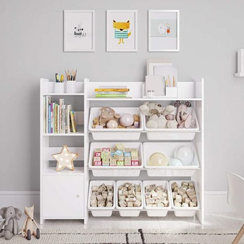 Sturdis Toy Storage Organizer with Kids Toy Shelf and 8 White Toy Bins – Perfect Toy Storage Solution - Your Kids Will Have Fun and You Will be Free from Messes! - White-white - Toy Organizer