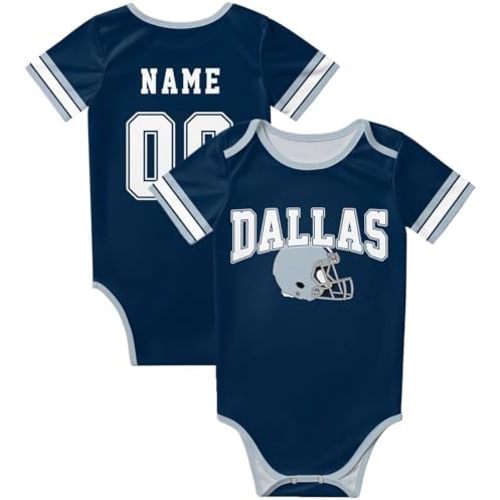 Custom Football Baby Clothes,Printed with Baby Name Number Solid Color Bodysuit for Boy Girl Personalized Gift