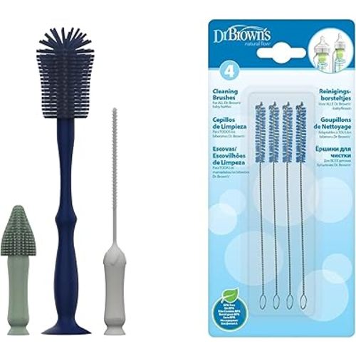 Dr. Brown's Silicone Cleaning Brush Set with Bottle, Spout, and Straw Brush, 3-Pack + Vent Cleaning Brush, 4-Pack