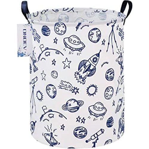 Round waterproof laundry basket、foldable storage basket、laundry Hampers with handle、gift basket,suitable for children's room and toy storage (Blue Planet)