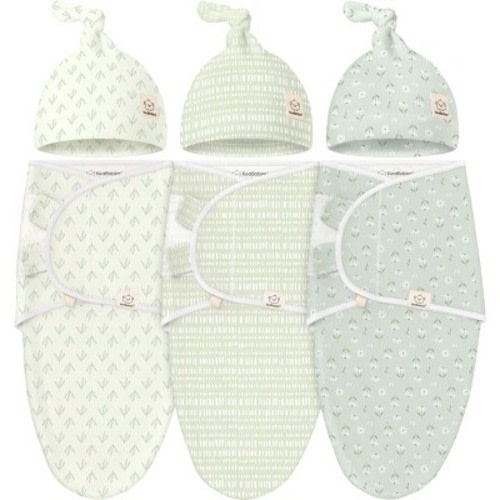 KeaBabies 3-Pack Organic Swaddle Sleep Sacks Baby with Newborn Beanies, Premies Swaddles Wrap 0-3 Months, Ergonomic Wearable Blanket