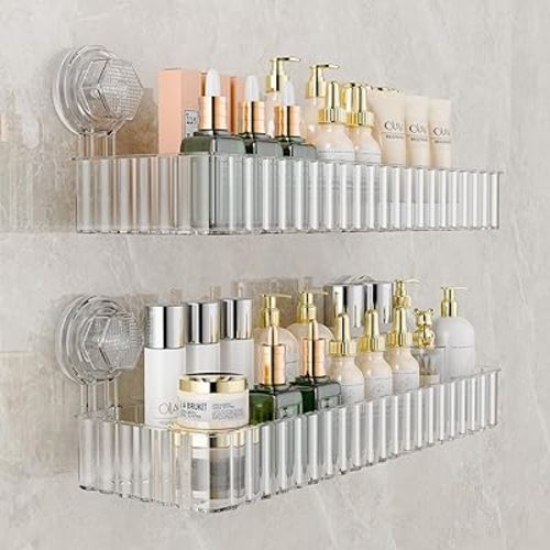 Shower Caddy Suction Cup Bathroom Shower Organizer for Bathroom Storage Home Decor & Kitchen No Drilling Large Capacity Removable and Reusable Shower Shelves for Inside Shower. (clear, square)