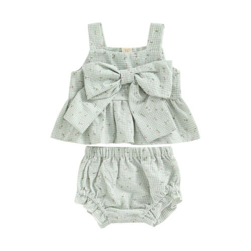 LEAH Checkered Big Bow Outfit - Hazel & Bo
