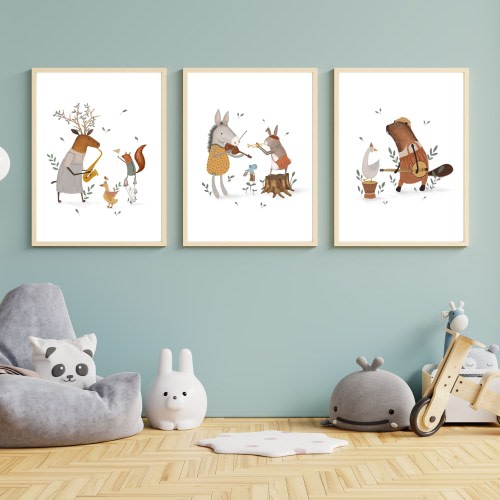 Musical Art Print for Children, Scandi Nursery Decor, Folk Nursery Prints, Kids Wall Art, Animals with Musical Instruments