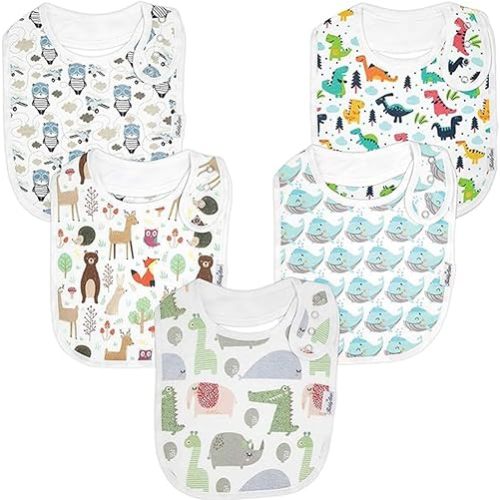 Double Layer Bandana Bibs - Thick, Multi Snaps, Organic Cotton - Soft & Absorbent - For Drooling, Teething, Feeding