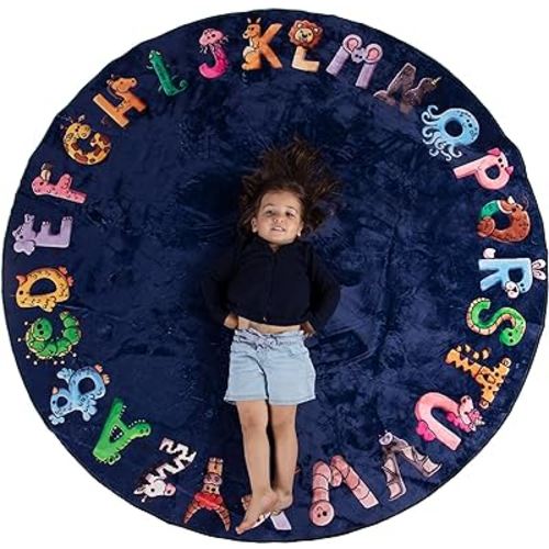 ABC Rug for Kids XL 6 ft, Toddlers and Baby - Use in Nursery and Classroom to learn the alphabet - Nursery Rug, Alphabet Rug, Kids Rugs for Playroom, Rugs for Classroom, Play Rug (Circle Blue)