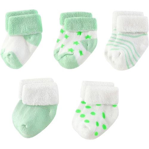 Unisex Baby Terry Socks 5-Pack for Baby boy and girl 0-12 Months Warm Cotton Socks - 0-6 Months - Green