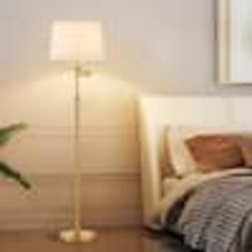 KAWOTI 64.5 in. Antique Brass Height Adjustable Swing Arm Floor Lamp with White Shade 21317