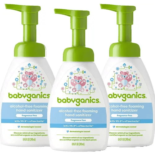 Babyganics Foaming Pump Hand Sanitizer, Alcohol Free, Fragrance Free, Kills 99.9% of Common Bacteria, Moisturizing, 8.45 Fl Oz (Pack of 3)