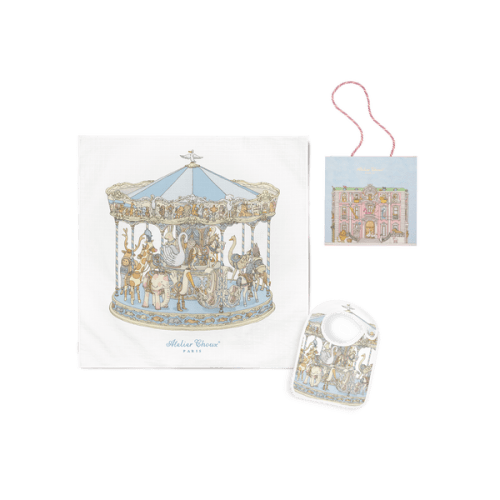 Carré & Satin Bib Set - Carousel Blue