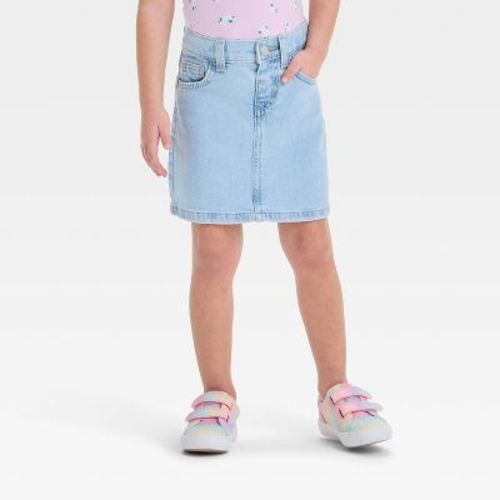 Toddler Girls' Classic Skirt - Cat & Jack™ Light Wash 3T: Denim, Adjustable Waistband, Mid-Rise
