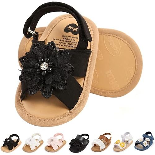 GDSDYM Infant Baby Girls Summer Sandals with Flower Bowknot Soft Sole Wedding Dress Flats Newborn First Walkers Crib Dress Shoes