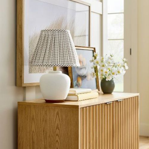 Ceramic Table Lamp With Gingham Print Pleated Shade Cream/sage Green (includes Led Light Bulb) - Threshold™ Designed With Studio Mcgee