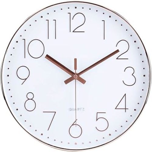 jomparis 12 Inch Battery Operated Silent Non-Ticking Wall Clock, Quality Quartz Sweep Rose Gold Wall Clock for Home Bedroom School