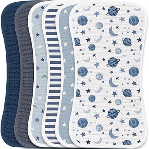 Konssy Muslin Baby Burp Cloths Sets for Unisex- 6 Pack Large 100% Cotton Burping Clothes for Newborn, Baby Girls and Boys