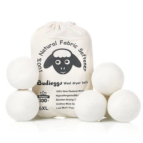 Wool Dryer Balls Organic XL 6-Pack, 100% New Zealand Chemical Free Fabric Softener for 1000+ Loads, Baby Safe & Hypoallergenic, Reduce Wrinkles & Shorten Drying Time Naturally