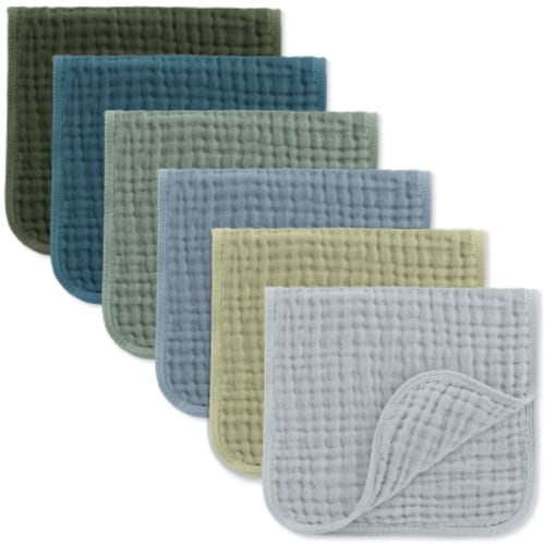 Comfy Cubs Muslin Burp Cloths - Large 100% Cotton Washcloths, 6 Layers (Multi Boy, 6-Pack, 20"X10")