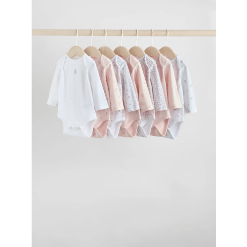 Buy Pink 7 Pack Long Sleeve Baby Bodysuit from Next USA