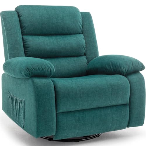 Korser Recliner Chair, Wide Rocker Chair, Rocking Chair with Massage and Heat,360°Swivel Nursery Rocking Chairs, Oversized Recliner for Adults, Cashmere Reclining Sofa for Living Room, Green
