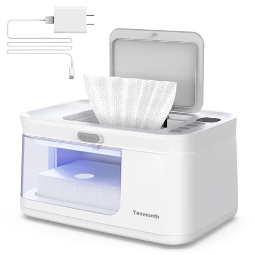 Baby Wipe Warmer Baby Wet Wipes Dispenser, Tenmonth Diaper Wipe Warmer with LED Light & Transparent Viewing Window, Adjustable 95℉-131℉, 1.5 Meter Plug Cord