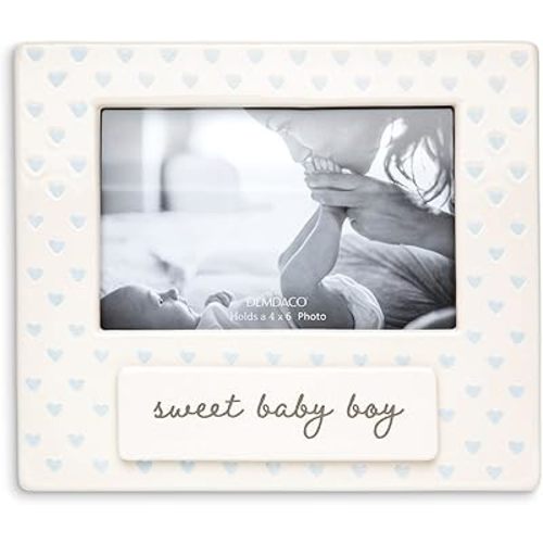 DEMDACO Sweet Baby Boy Blue Holds 4 x 6 Inch Photo Ceramic Wall or Tabletop Frame