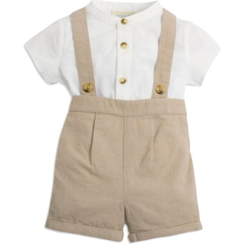 Baby Grandad Bodysuit & Suspender Shorts Set, 3-6M, Stone