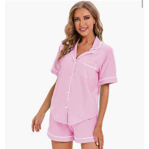 LUBOT 100% Cotton Pajamas for Women 2 Piece PJ Set Button-Down Soft Knit Short Sleeve Summer Sleepwear Loungewear XS-XXL
